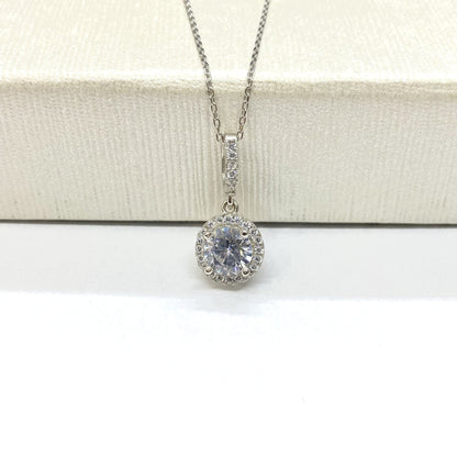 925K Sterling Silver Solitaire Round Necklace for Women , Dainty CZ Cubic Zirconia Solitaire Pendant ,Christmas Gift for Her,Summer Jewelry