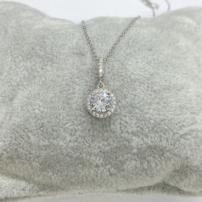 925K Sterling Silver Solitaire Round Necklace for Women , Dainty CZ Cubic Zirconia Solitaire Pendant ,Christmas Gift for Her,Summer jewelry