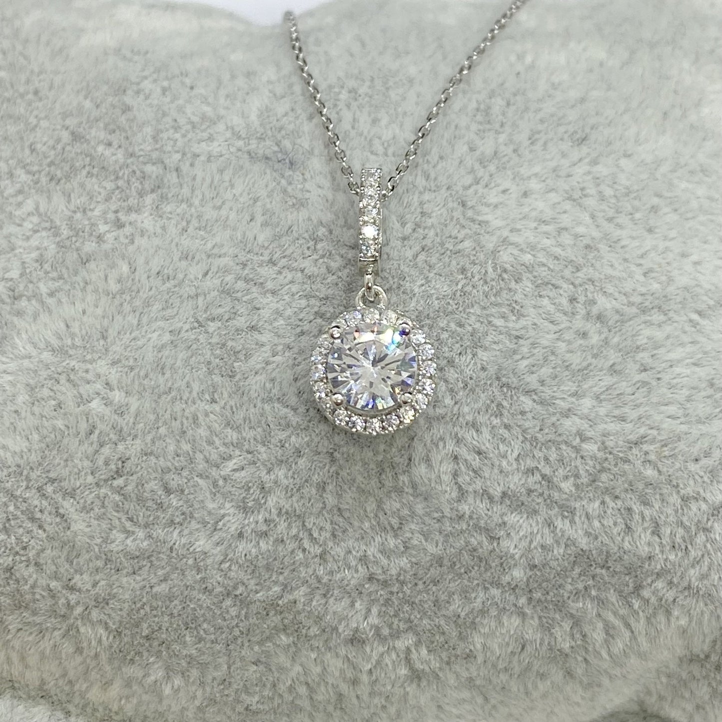 925K Sterling Silver Solitaire Round Necklace for Women , Dainty CZ Cubic Zirconia Solitaire Pendant ,Christmas Gift for mom, Summer Necklace