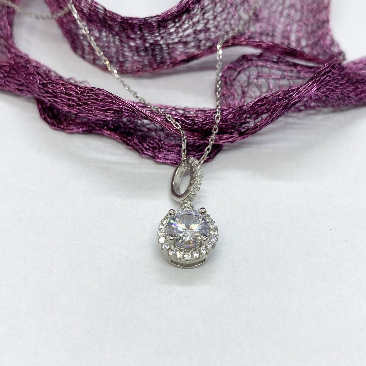 925K Sterling Silver Solitaire Round Necklace for Women , Dainty CZ Cubic Zirconia Solitaire Pendant ,Xmas Gift for Her,Summer Necklace