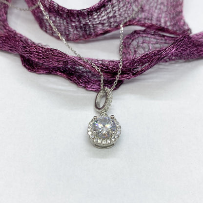 925K Sterling Silver Solitaire Round Necklace for Women , Dainty CZ Cubic Zirconia Solitaire Pendant ,Xmas Gift for Her,Summer Necklace