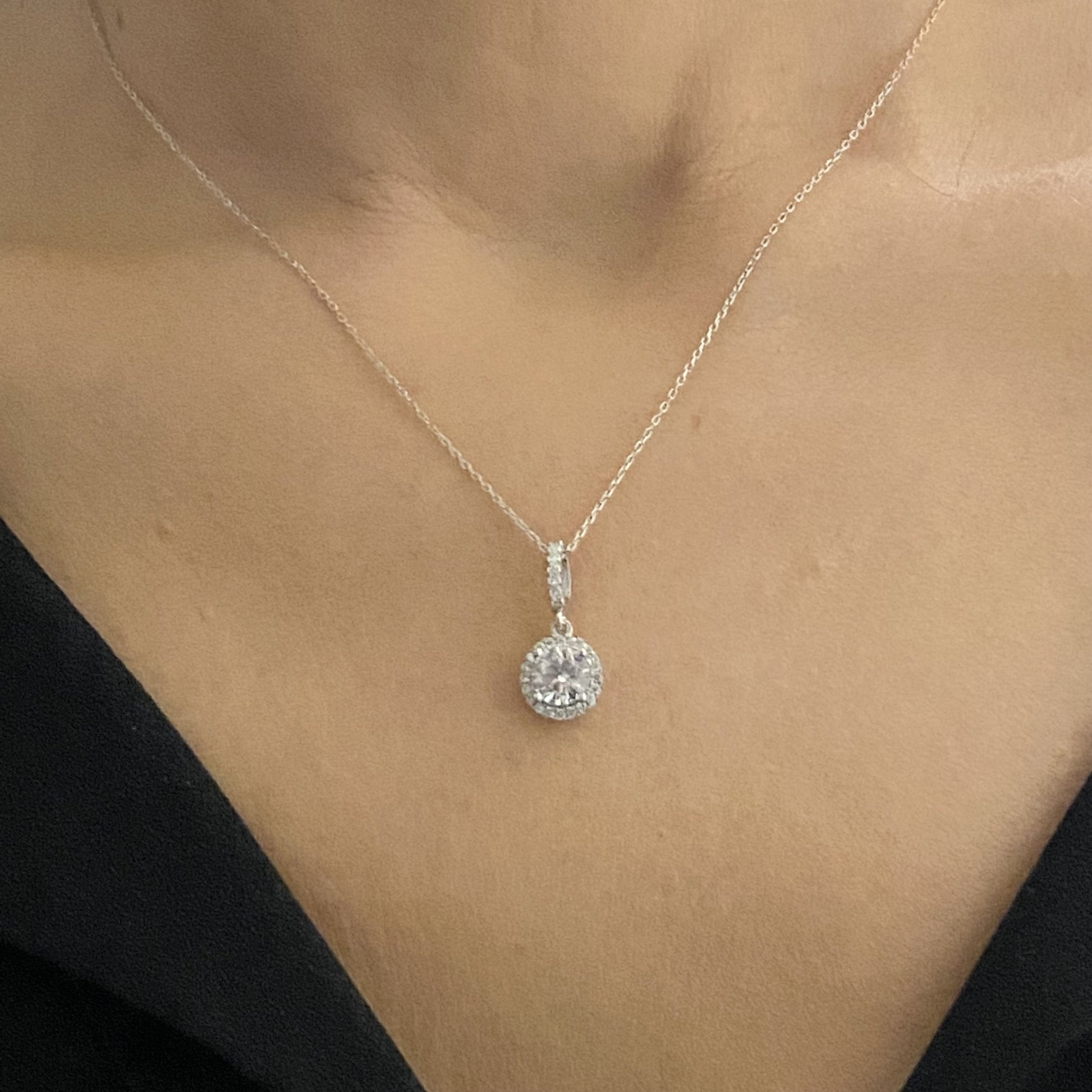 925K Sterling Silver Solitaire Round Necklace for Women , Dainty CZ Cubic Zirconia Solitaire Pendant,Christmas Gift for Her,Summer Necklace