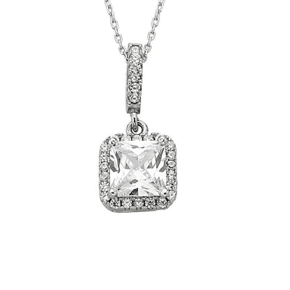 925K Sterling Silver Square Solitaire Necklace for Women , CZ Tiny Solitaire Pendant Necklace Silver,April Birthstone Necklace, Gift for Her ,W