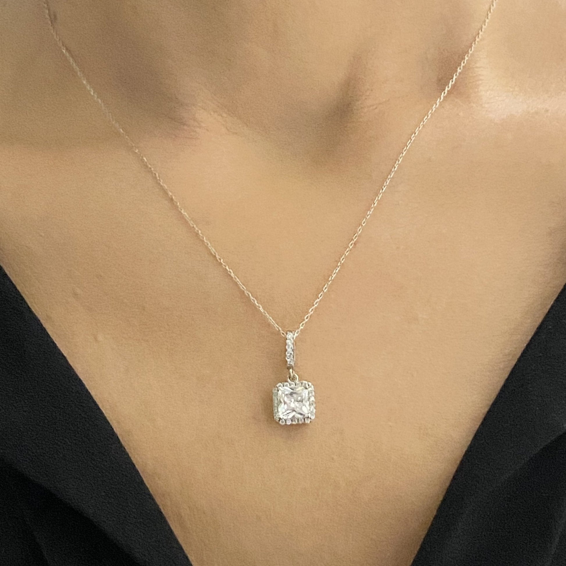 925K Sterling Silver Square Solitaire Necklace for Women , CZ Tiny Solitaire Pendant Necklace Silver,April Birthstone Necklace, Gift for Her ,W