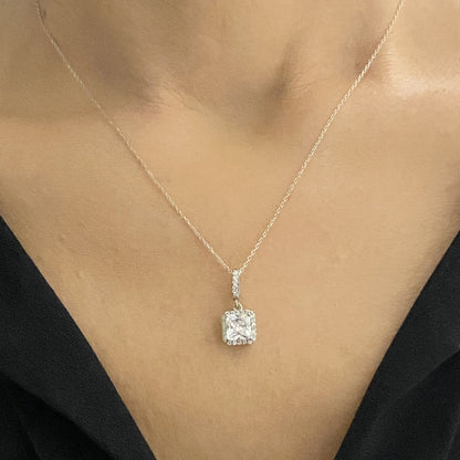 925K Sterling Silver Square Solitaire Necklace for Women , CZ Tiny Solitaire Pendant Necklace Silver,April Birthstone Necklace, Gift for Her ,W