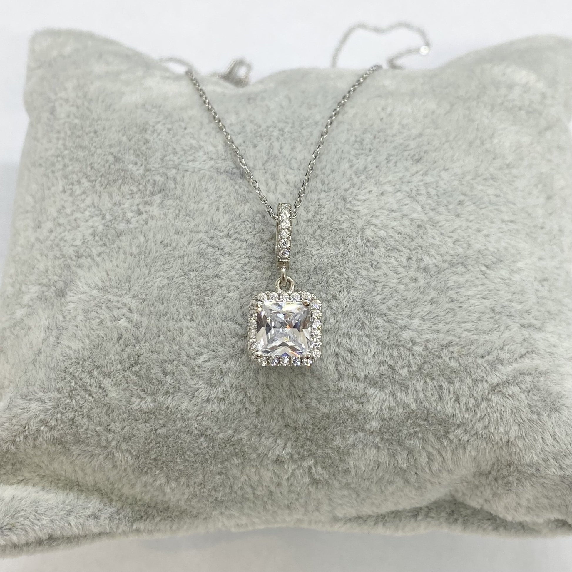 925K Sterling Silver Square Solitaire Necklace for Women , CZ Tiny Solitaire Pendant Necklace Silver,April Birthstone Necklace, Gift for Her ,W