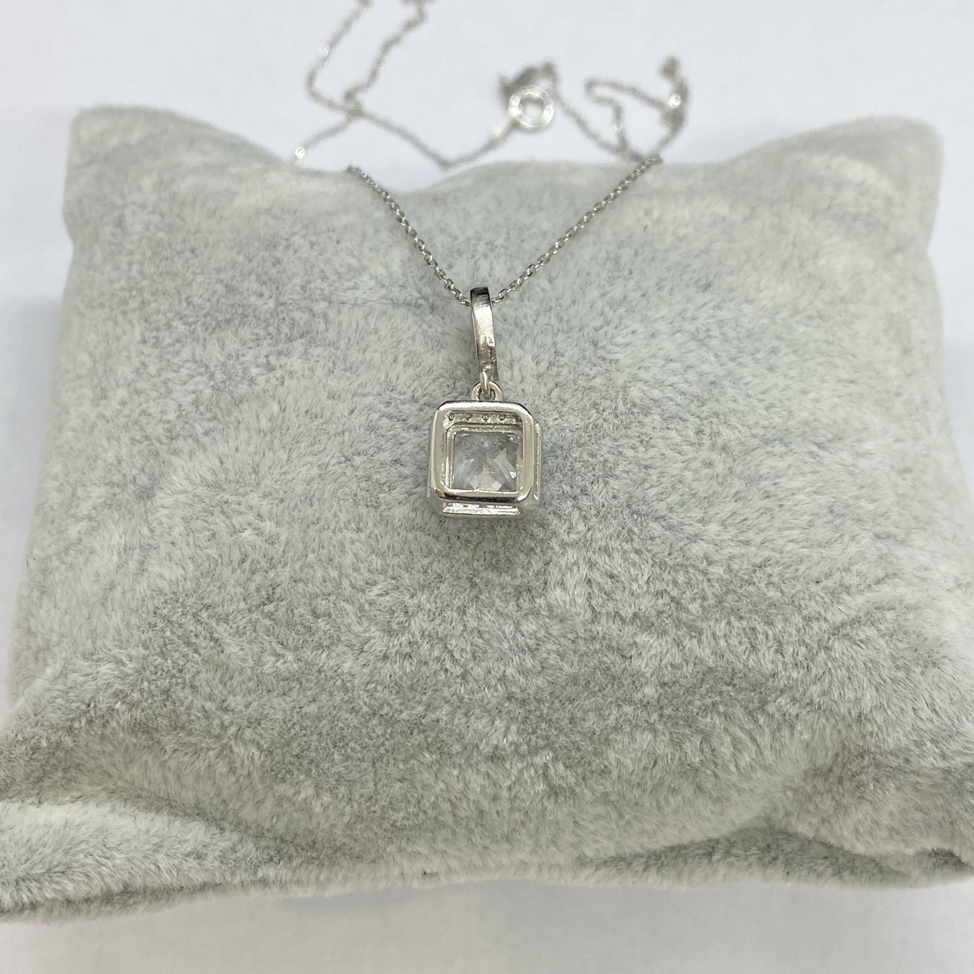 925K Sterling Silver Square Solitaire Necklace for Women , CZ Tiny Solitaire Pendant Necklace Silver,April Birthstone Necklace, Gift for Her ,W