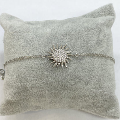 925K Sterling Silver Sun Bracelet for Women, Dainty Sun Bracelet , CZ Chain Bracelet , Summer Glowing Sun Sunshine Jewelry , Birthday Gift