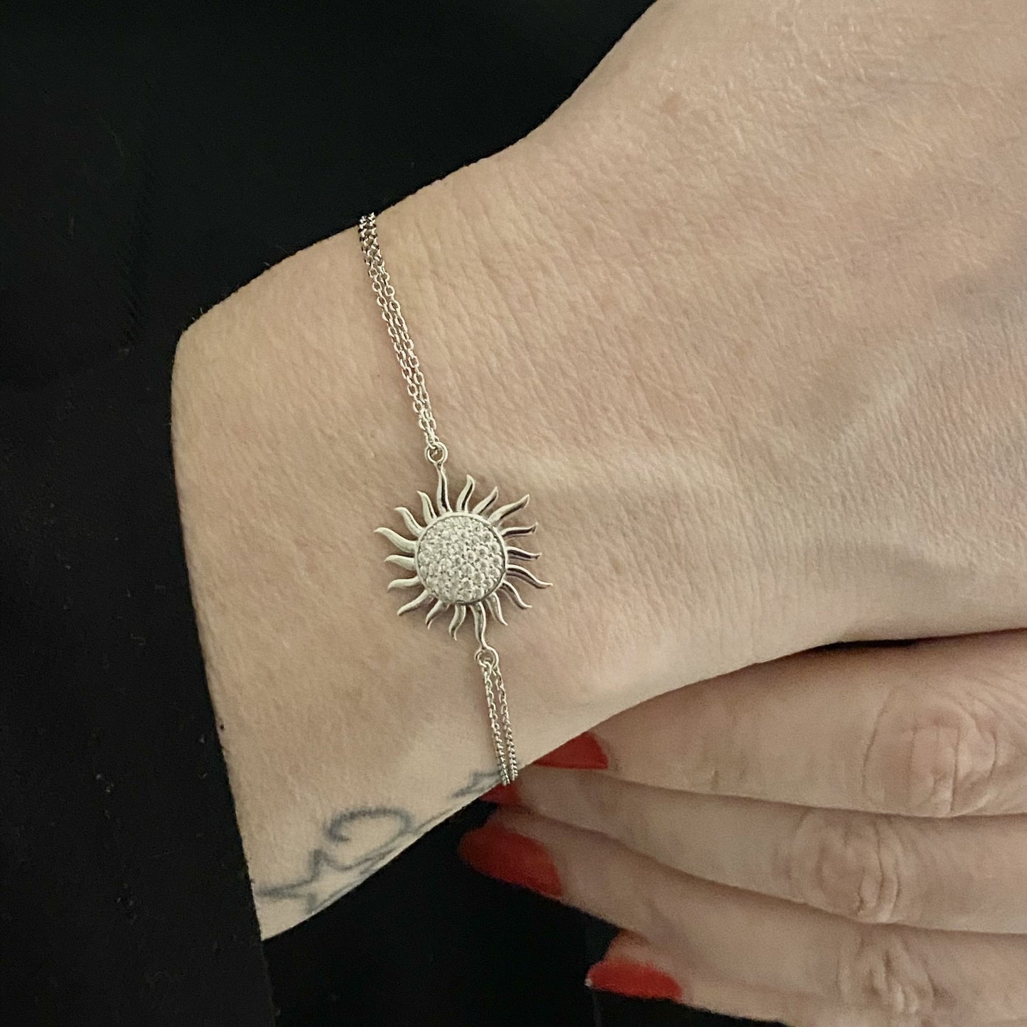 925K Sterling Silver Sun Bracelet for Women, Dainty Sun Bracelet , CZ Chain Bracelet , Summer Glowing Sun Sunshine Jewelry ,Christmas Gift