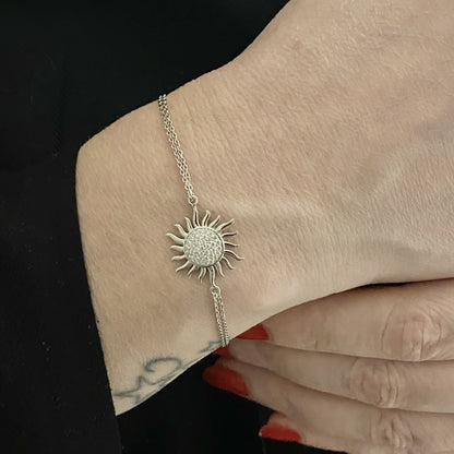 925K Sterling Silver Sun Bracelet for Women, Dainty Sun Bracelet , CZ Chain Bracelet , Summer Glowing Sun Sunshine Jewelry ,Christmas Gift