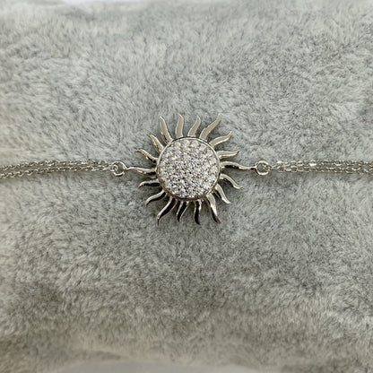 925K Sterling Silver Sun Bracelet for Women, Dainty Sun Bracelet , CZ Chain Bracelet ,Summer Glowing Sun Sunshine Jewelry , Christmas Gift