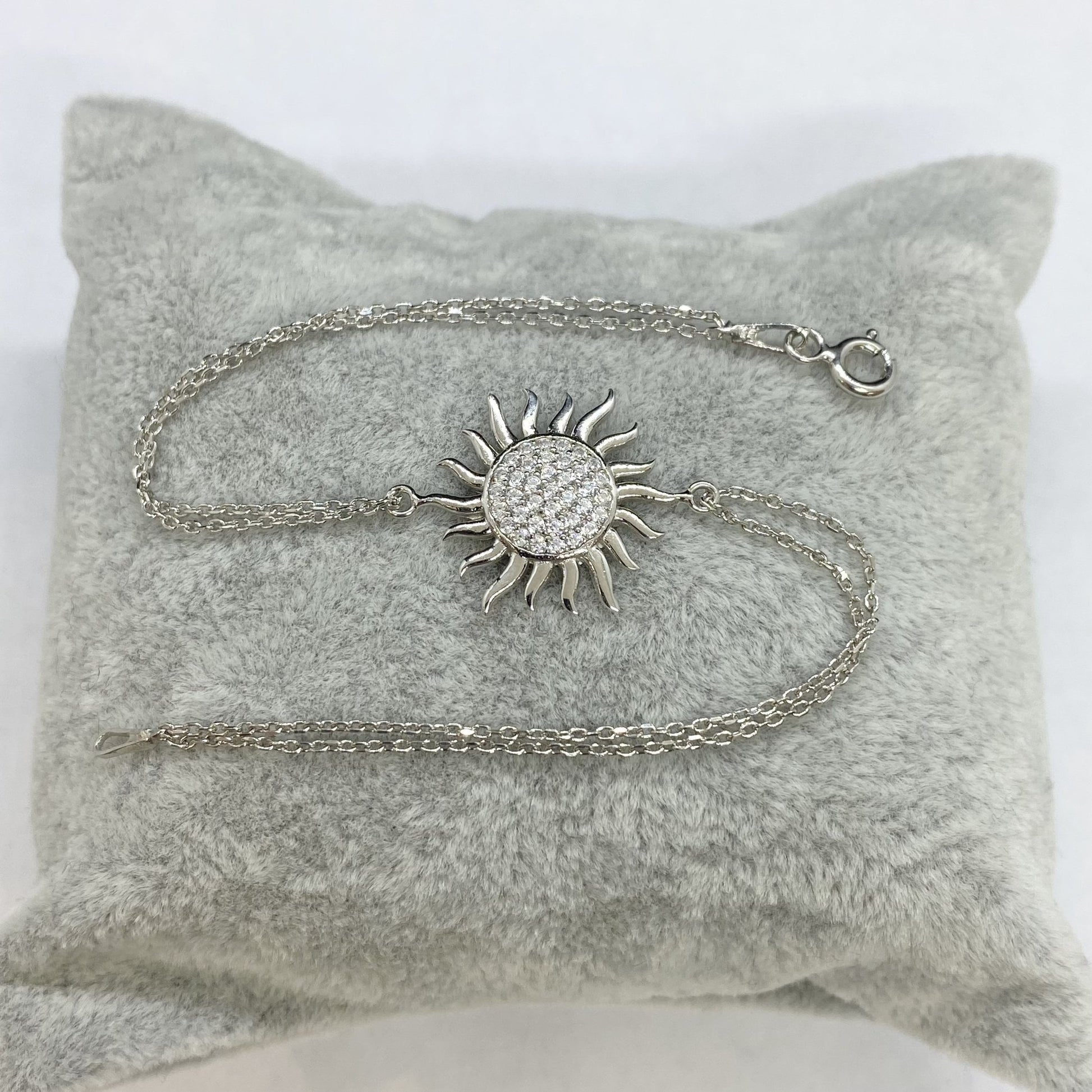925K Sterling Silver Sun Bracelet for Women, Dainty Sun Bracelet , CZ Chain Bracelet , Summer Glowing Sun Sunshine Jewelry,Christmas Gift