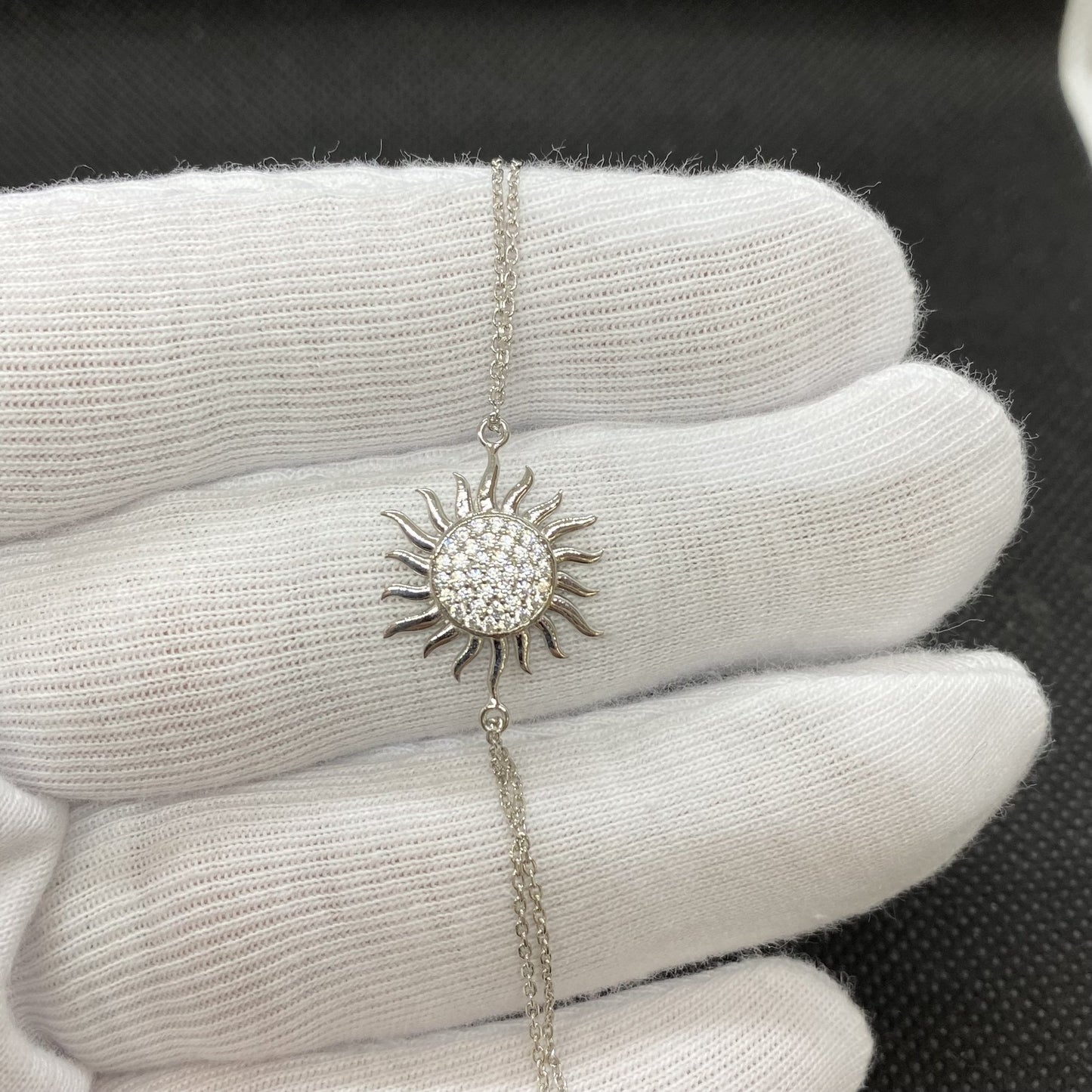 925K Sterling Silver Sun Bracelet for Women, Dainty Sun Bracelet , CZ Chain Bracelet , Summer Jewelry, Glowing Sun Sunshine , Christmas Gift