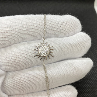925K Sterling Silver Sun Bracelet for Women, Dainty Sun Bracelet , CZ Chain Bracelet , Summer Jewelry, Glowing Sun Sunshine , Christmas Gift