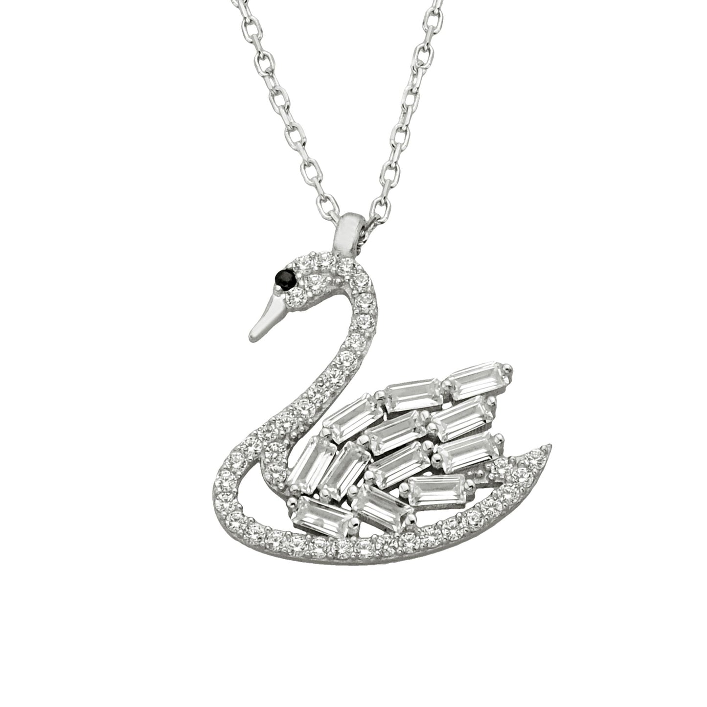 925K Sterling Silver Swan Baguette and Diomand Cut Zirconia Stones Dainty Pendant Necklace best birthday gift for women Jewelry girlfriend mom