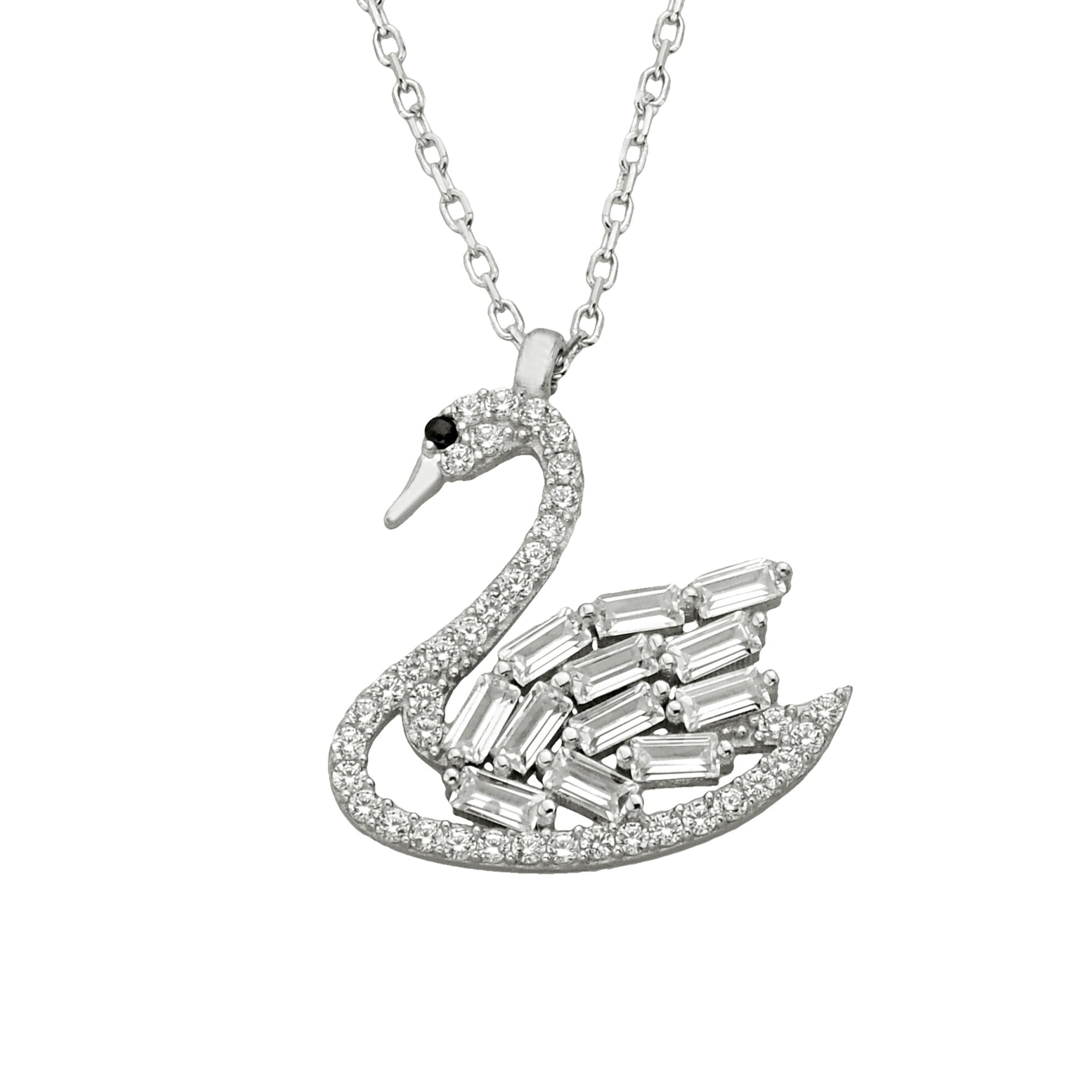 925K Sterling Silver Swan Baguette and Diomand Cut Zirconia Stones Dainty Pendant Necklace best birthday gift for women Jewelry girlfriend mom