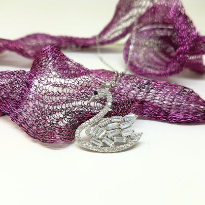 925K Sterling Silver Swan Necklace for Women, animal necklace, fine jewelry