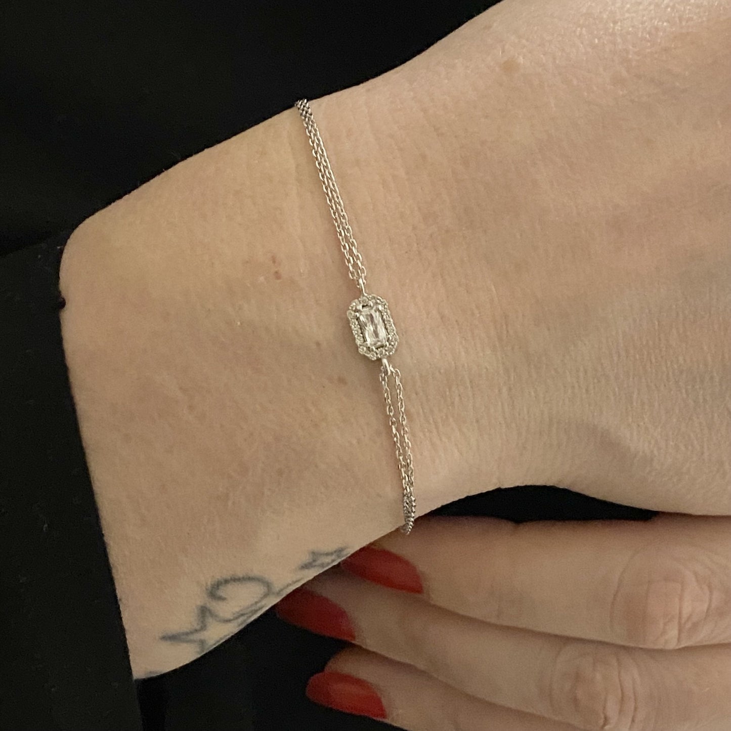 925K Sterling Silver Tiny Baguette Bracelet Silver ,CZ Baguette Bracelet for Women , Minimalist Dainty Baguette Jewelry , Christmas Gift