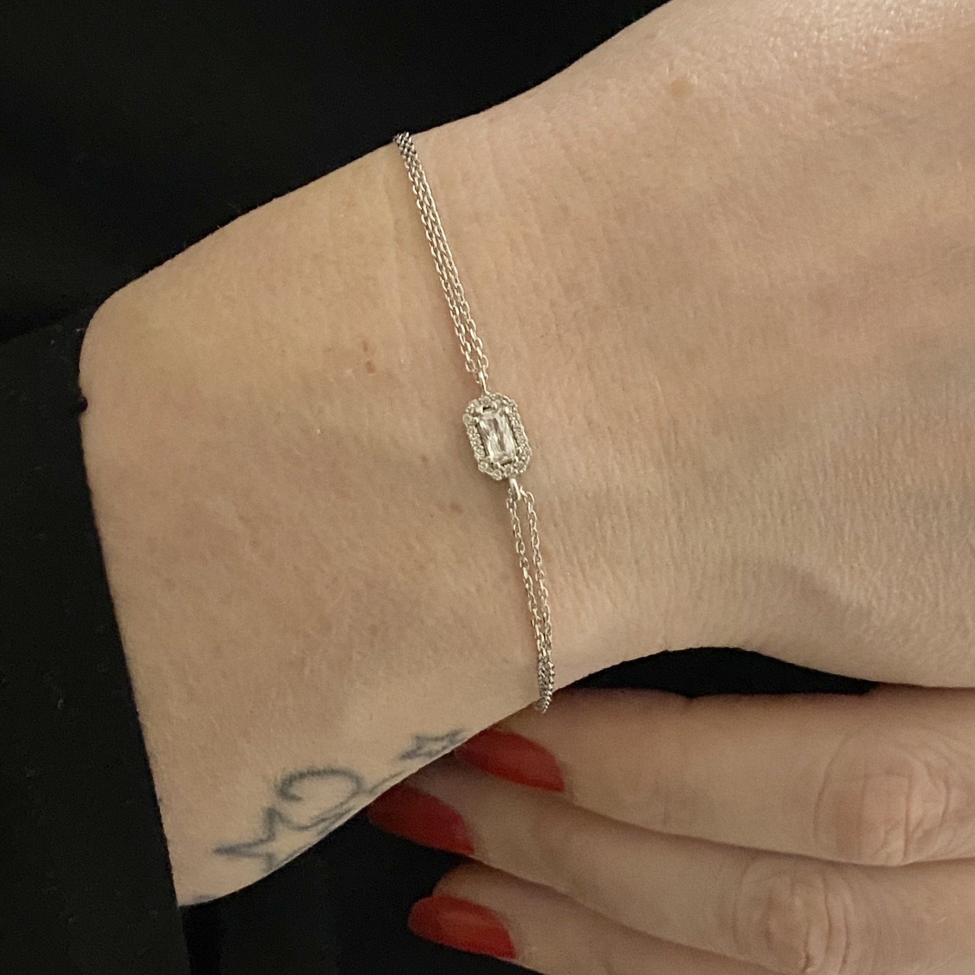 925K Sterling Silver Tiny Baguette Bracelet Silver ,CZ Baguette Bracelet for Women , Minimalist Dainty Baguette Jewelry , Christmas Gift