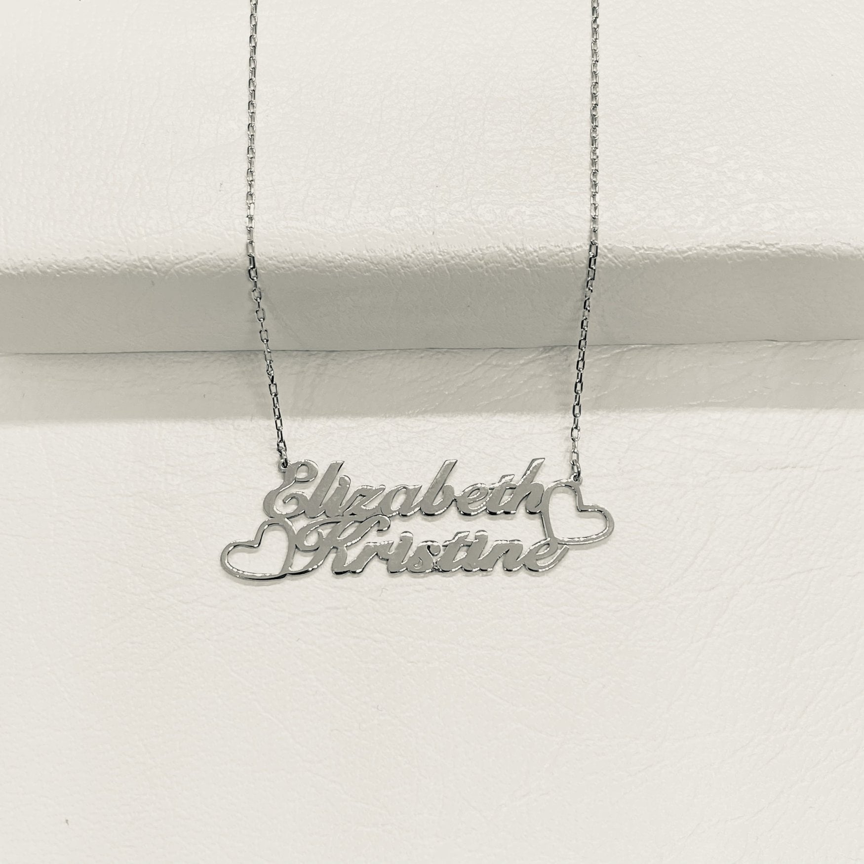 925K silver Custom Name Necklace for Women, 925 Sterling Silver Nameplated Jewelry, Personalized Gift,Family Kids Double Name Plate Necklace with Hearts