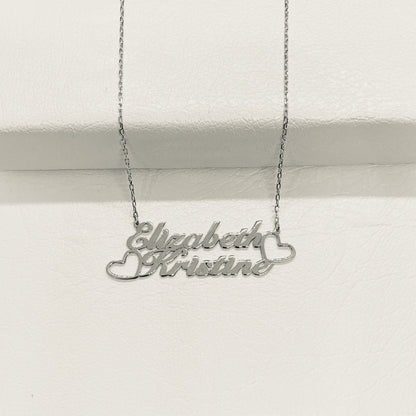 925K silver Custom Name Necklace for Women, 925 Sterling Silver Nameplated Jewelry, Personalized Gift,Family Kids Double Name Plate Necklace with Hearts