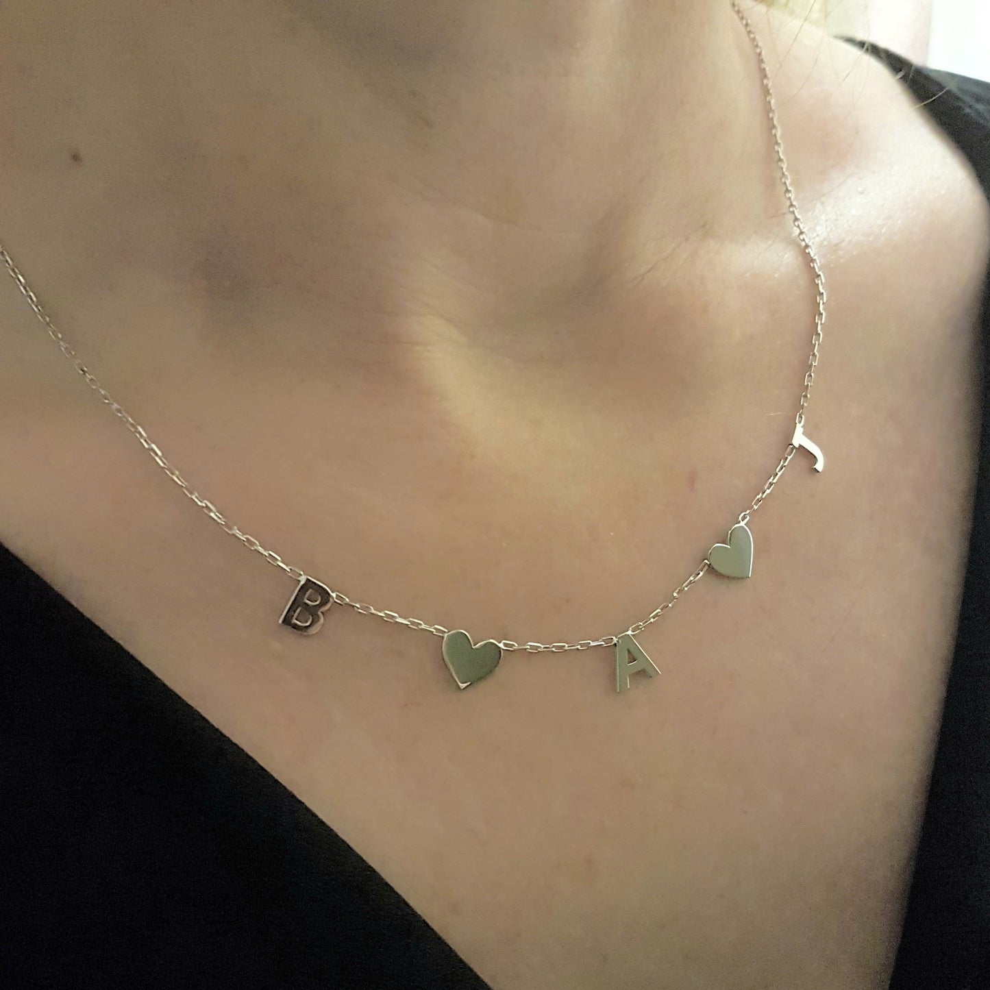 925K Sterling Silver Heart and Custom Letter Necklace for Women