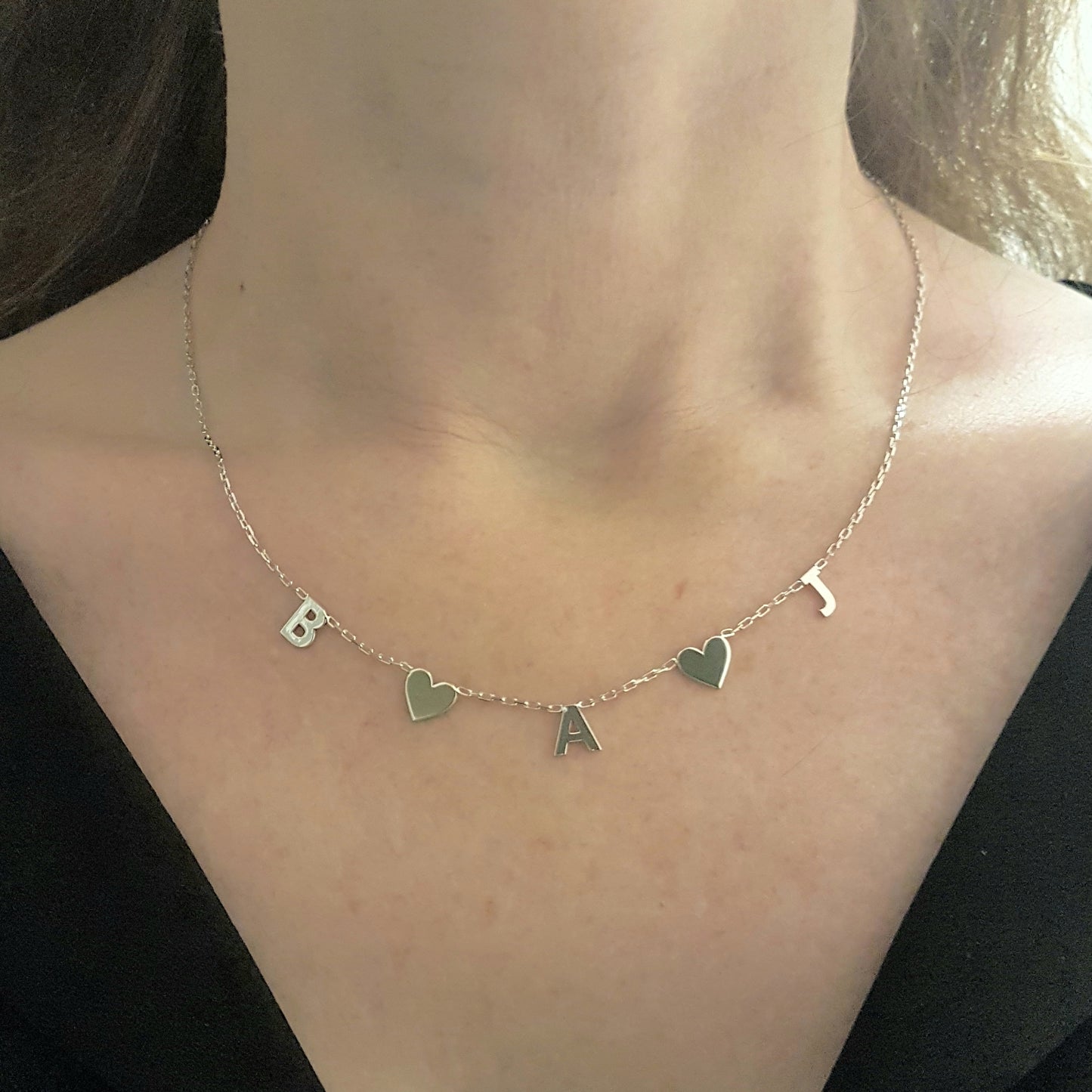 925K Sterling Silver Heart and Custom Letter Necklace for Women