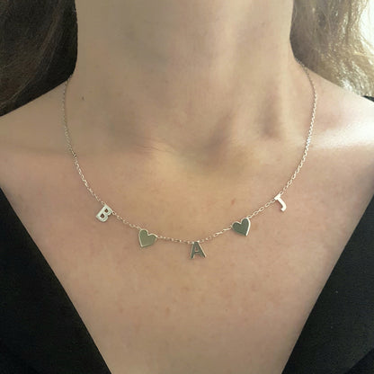 925K Sterling Silver Heart and Custom Letter Necklace for Women