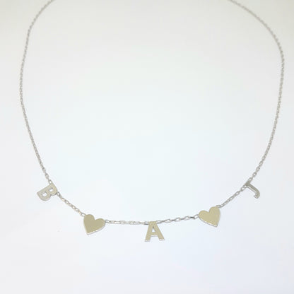 925K Sterling Silver Heart and Custom Letter Necklace for Women