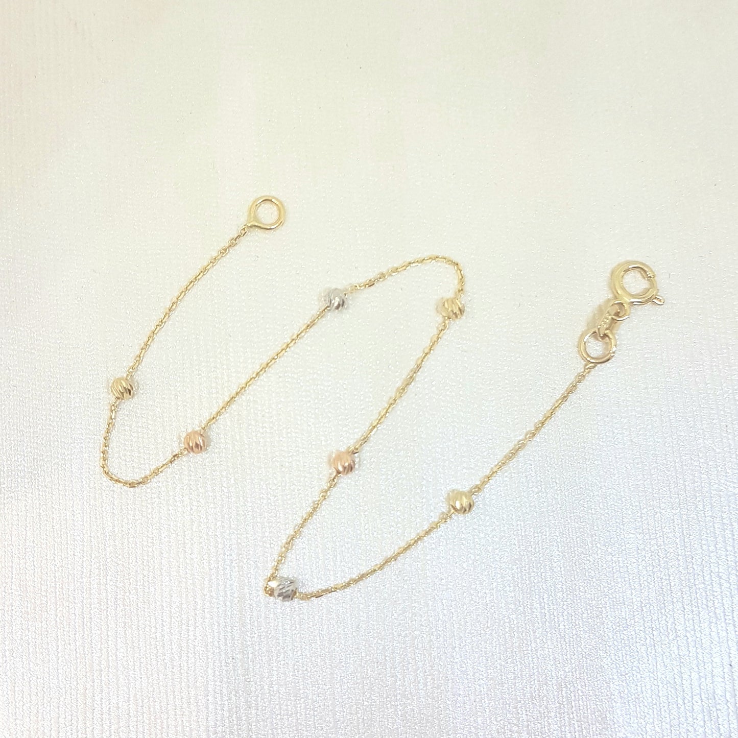 14K Real Solid Gold Chain Beaded Ball Bracelet for Women