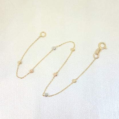 14K Real Solid Gold Chain Beaded Ball Bracelet for Women