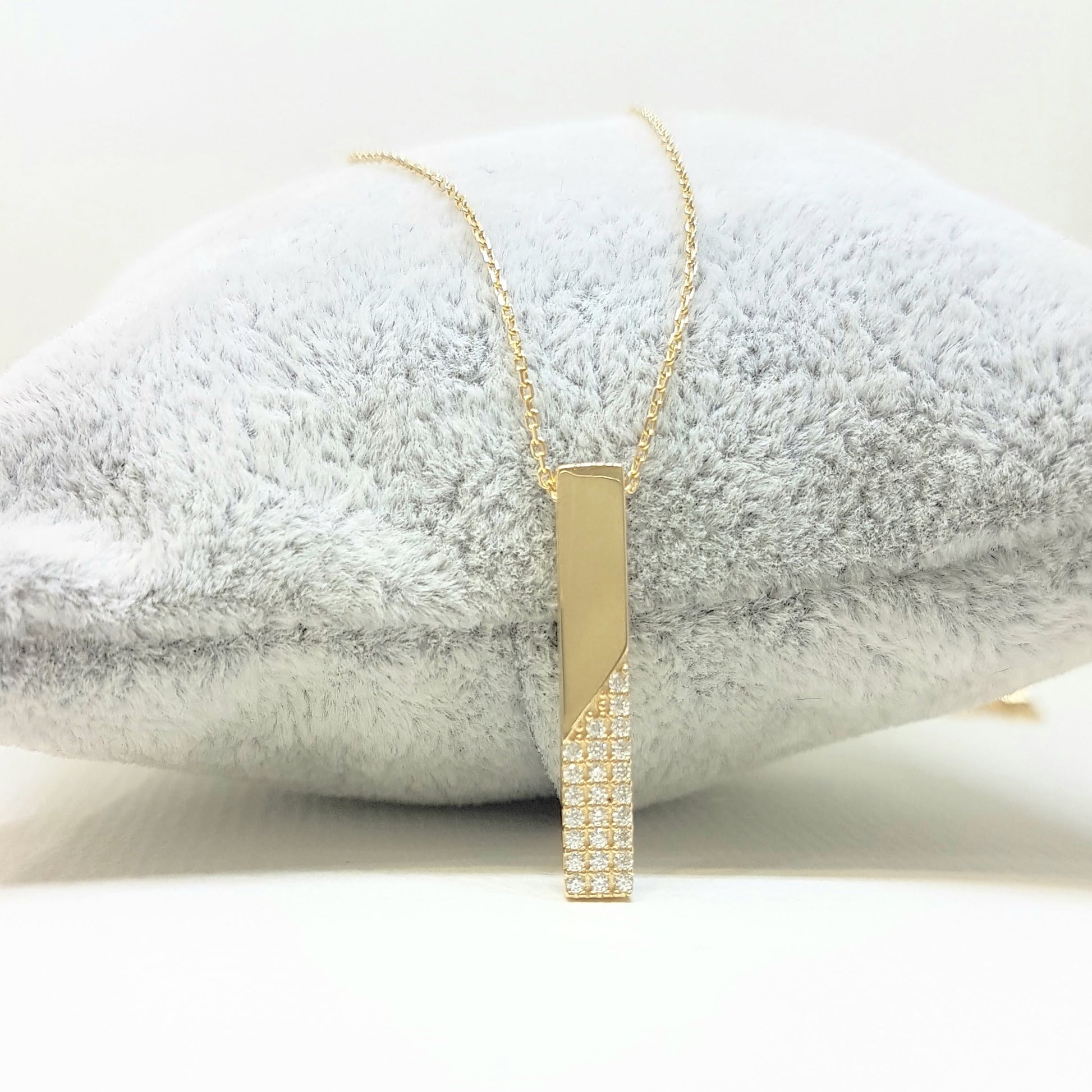 14K Real Gold Vertical Coordinate Bar Design with Diomand Cut Zirconia Stones Dainty Charm Elegant Cute Trendy Pendant Necklace Best Birthday Gift for Women Jewelry girl friend mother mom grandma