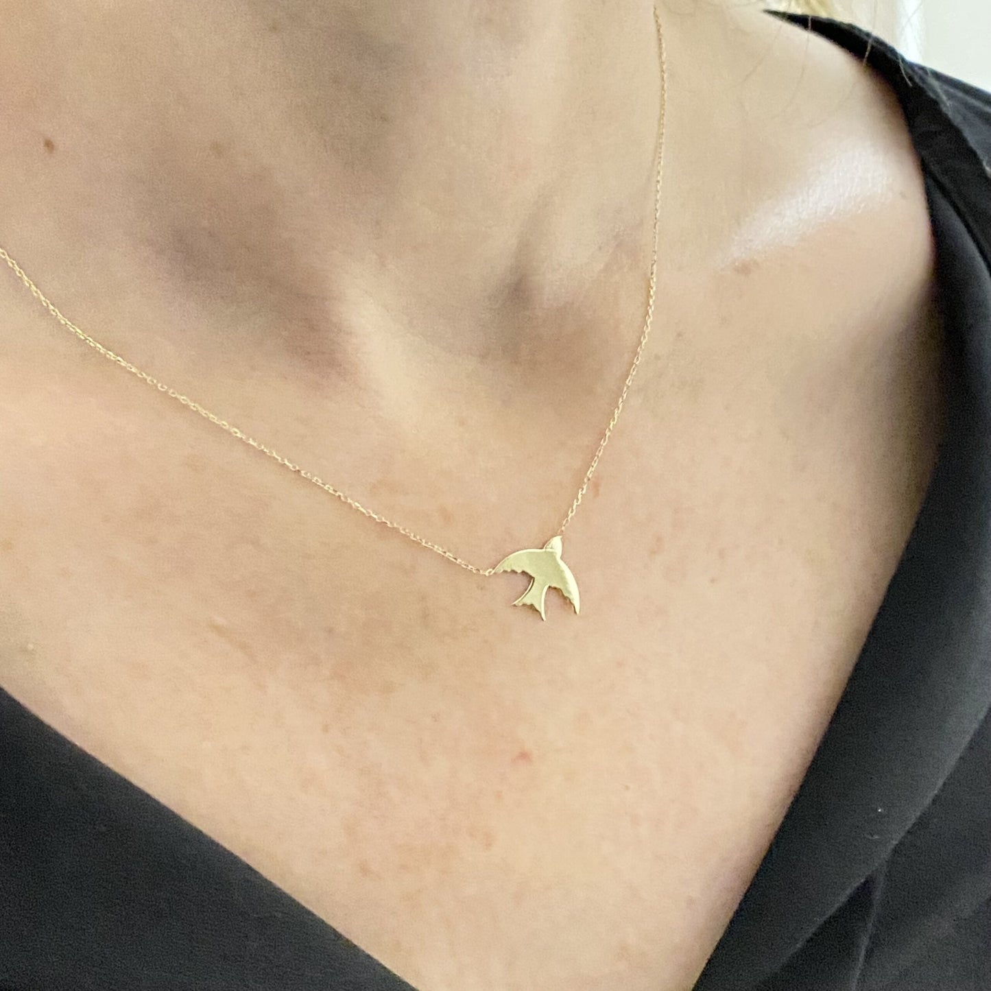 Bird Necklace Gold , 14K Solid Gold Swallow Necklace for Women, Initial Bird necklace , Personalized Swallow Dainty Necklace , Birthday Gift