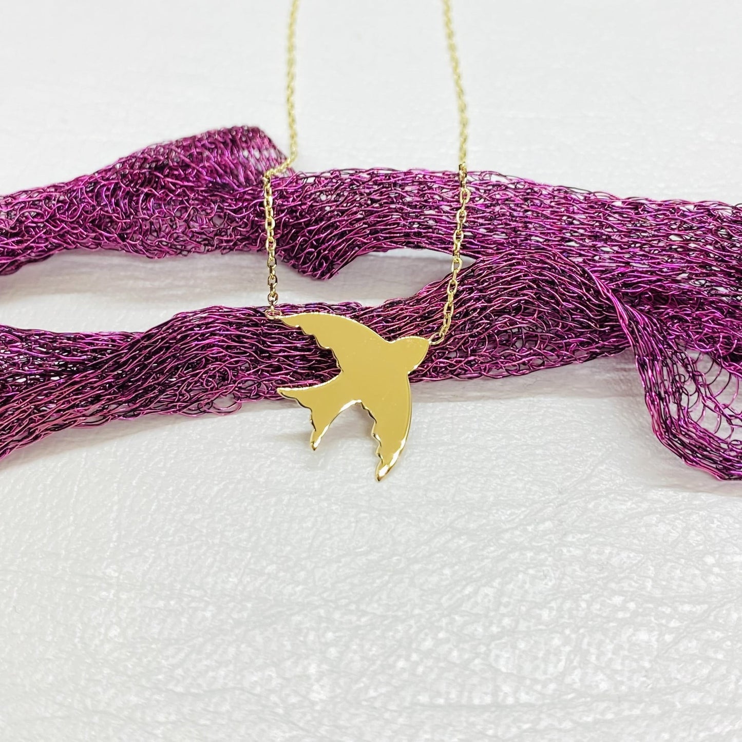 Bird Necklace Gold , 14K Solid Gold Swallow Necklace for Women, Initial Bird necklace , Personalized Swallow Dainty Necklace ,Gift for her