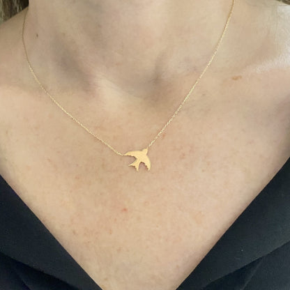 Bird Necklace Gold , 14K Solid Gold Swallow Necklace for Women, Initial Bird necklace , Personalized Swallow Dainty Necklace, Gift for her