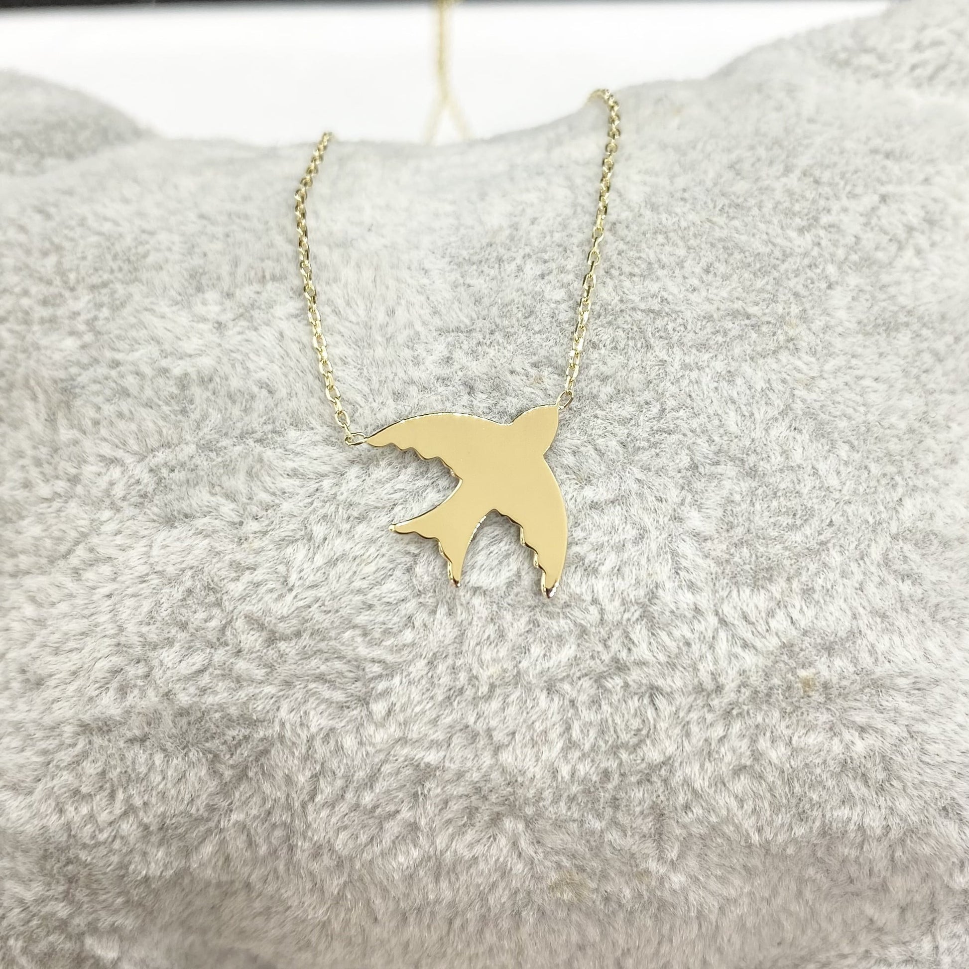 Bird Necklace Gold , 14K Solid Gold Swallow Necklace for Women, Initial Bird necklace , Personalized Swallow Dainty Necklace , Gift for her