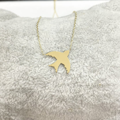 Bird Necklace Gold , 14K Solid Gold Swallow Necklace for Women, Initial Bird necklace , Personalized Swallow Dainty Necklace , Gift for her