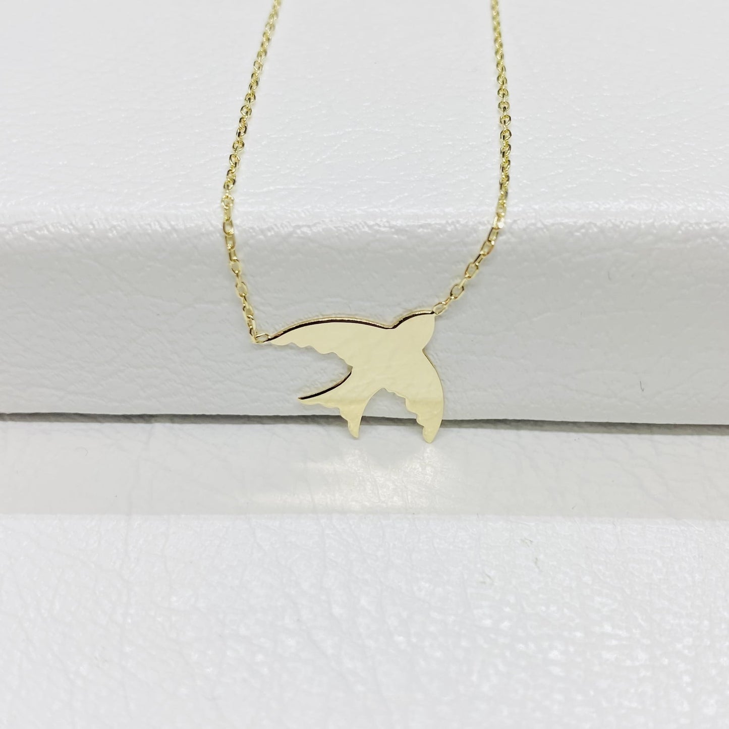 Bird Necklace Gold , 14K Solid Gold Swallow Necklace for Women, Initial Bird necklace , Personalized Swallow Dainty Necklace for women her