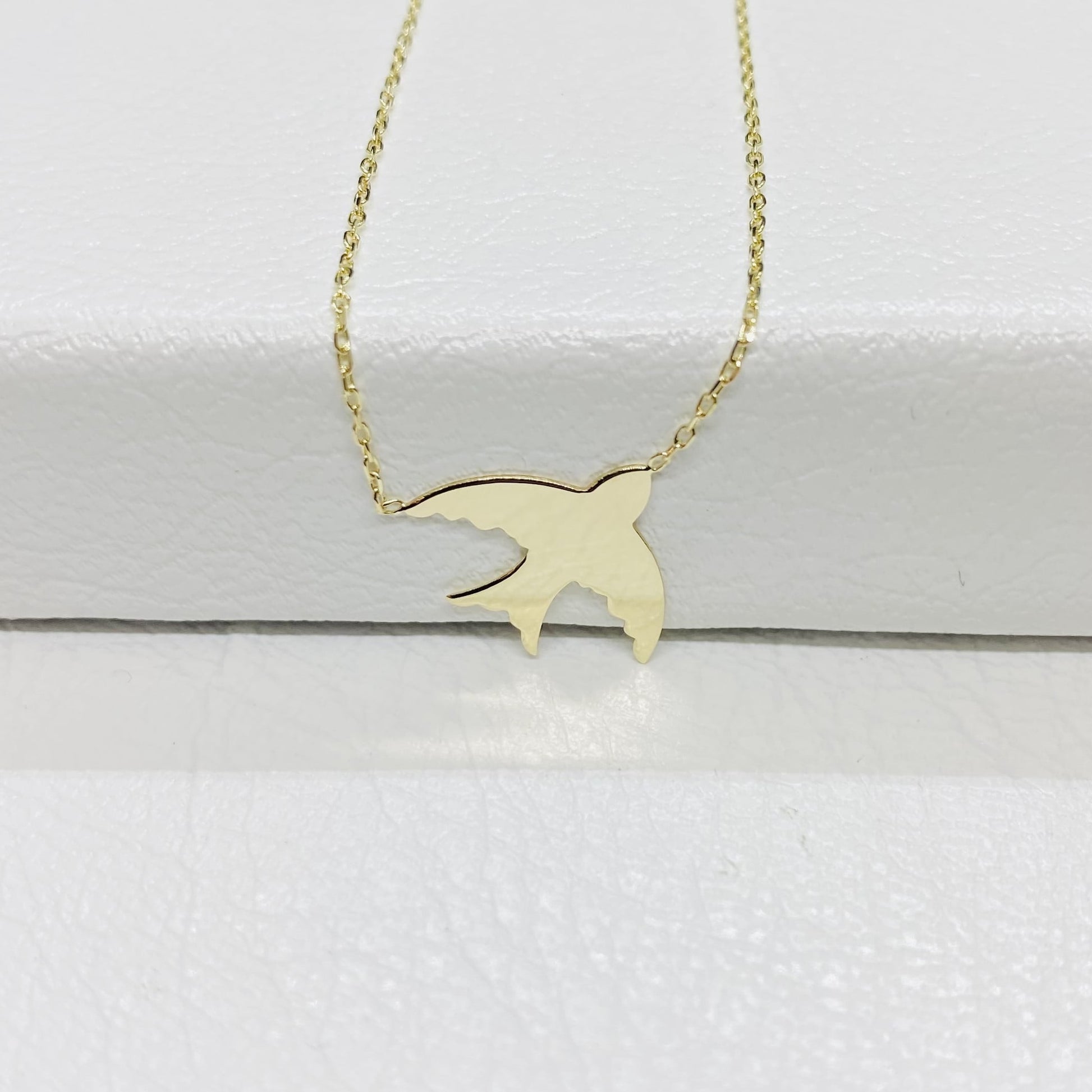 Bird Necklace Gold , 14K Solid Gold Swallow Necklace for Women, Initial Bird necklace , Personalized Swallow Dainty Necklace for women her