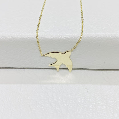 Bird Necklace Gold , 14K Solid Gold Swallow Necklace for Women, Initial Bird necklace , Personalized Swallow Dainty Necklace for women her