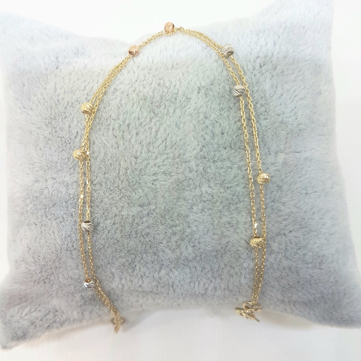 Two Rows Chain Beaded Italian Balls Charm Initial Dainty Delicate Trendy Tiny Cute Handmade Bracelet birthday gift Women Jewelry girlfriend 14K Real Solid Gold