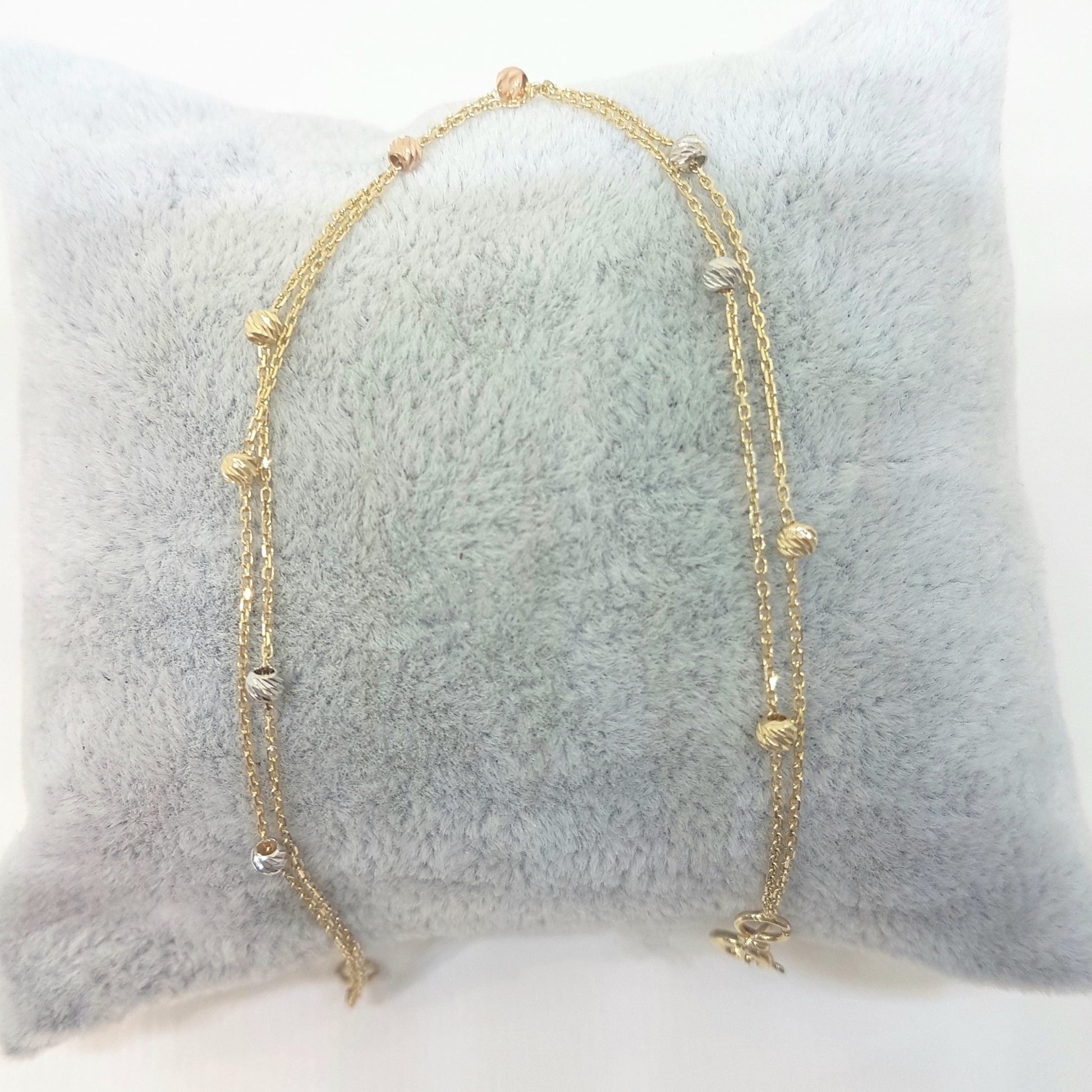 Two Rows Chain Beaded Italian Balls Charm Initial Dainty Delicate Trendy Tiny Cute Handmade Bracelet birthday gift Women Jewelry girlfriend 14K Real Solid Gold