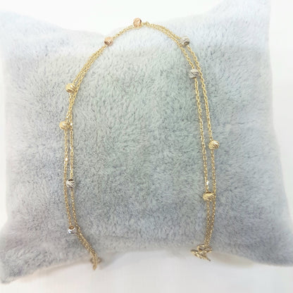 Two Rows Chain Beaded Italian Balls Charm Initial Dainty Delicate Trendy Tiny Cute Handmade Bracelet birthday gift Women Jewelry girlfriend 14K Real Solid Gold