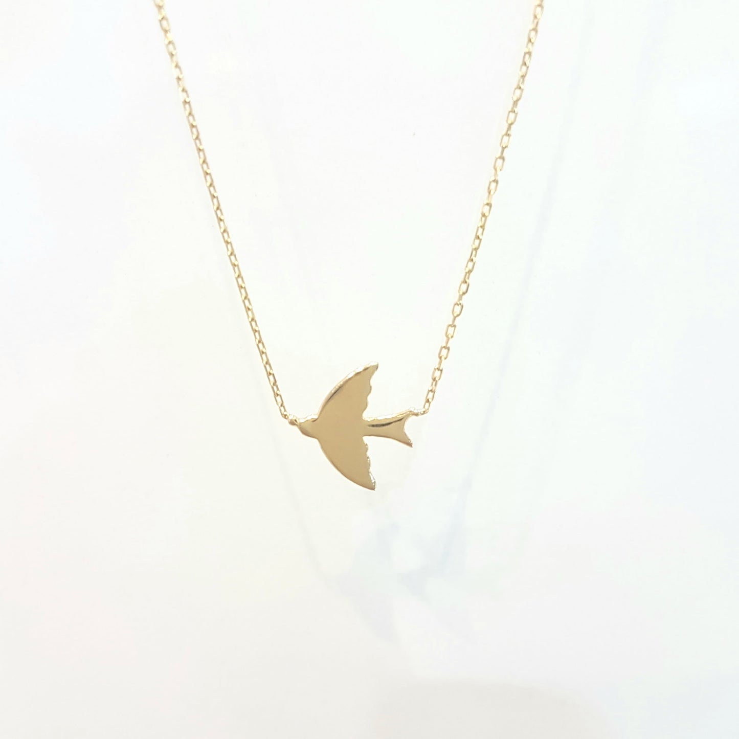 14K Real Solid Gold Swallow Dove Bird Design Cute Charm Dainty Delicate Trendy Sideways Pendant Necklace best birthday gift Women Jewelry girlfriend mother girl