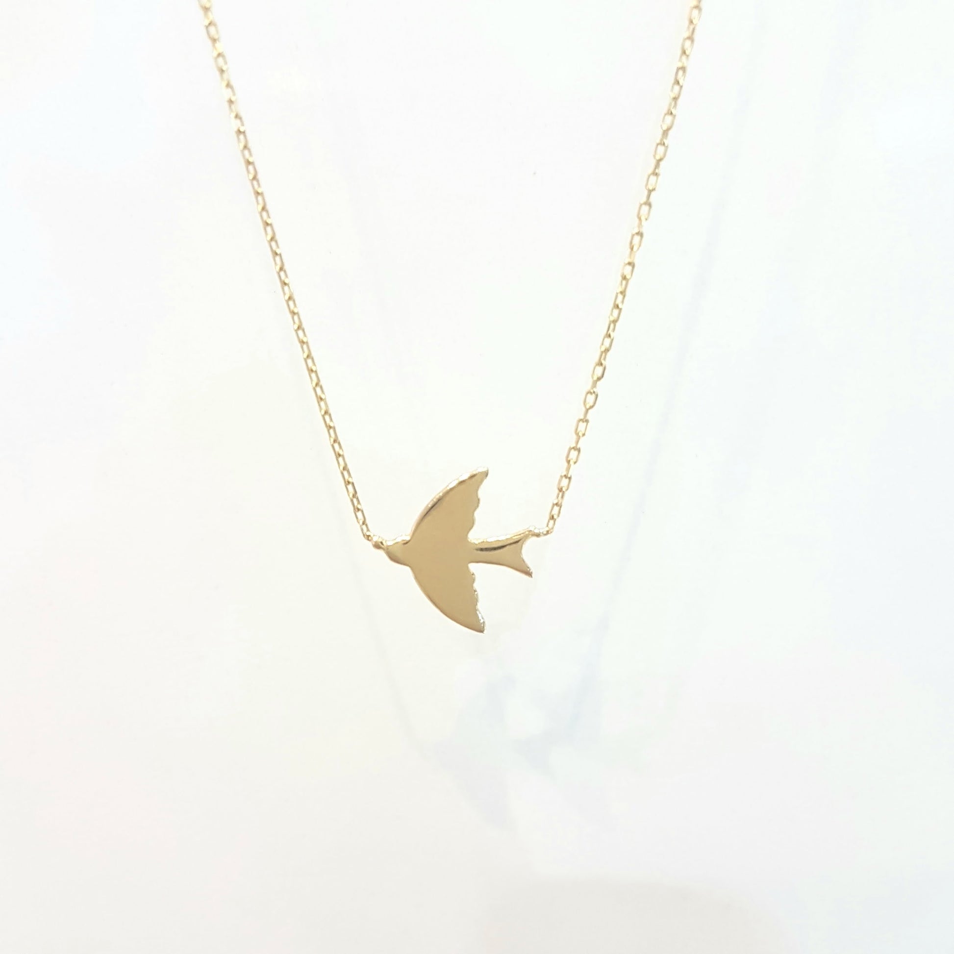 14K Real Solid Gold Swallow Dove Bird Design Cute Charm Dainty Delicate Trendy Sideways Pendant Necklace best birthday gift Women Jewelry girlfriend mother girl