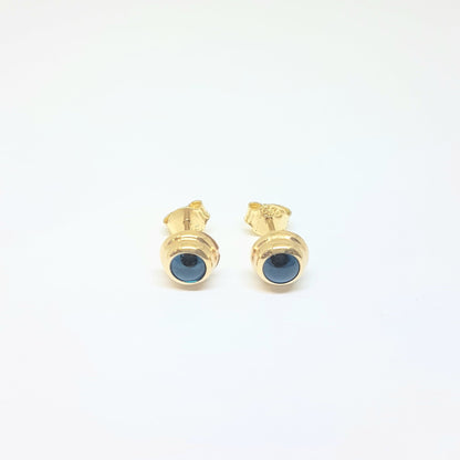 Blue Evil Eye Stud Earrings for Women 14K Real Solid Gold , Greek Evil Eye , Turkish Evil Eye , Nazar Evil Eye , Dainty Tiny Evil Eye