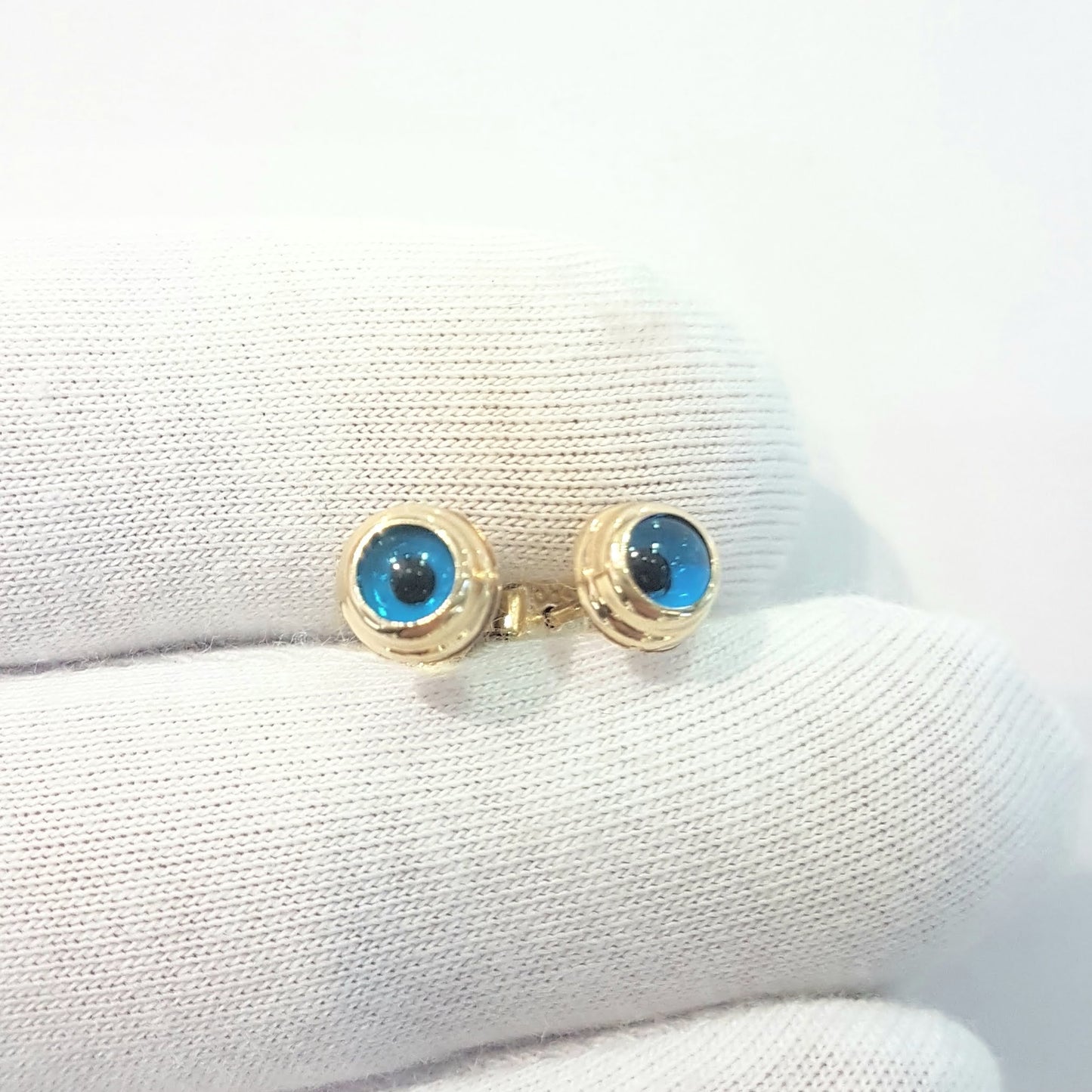 Blue Evil Eye Stud Earrings for Women 14K Real Solid Gold , Greek Evil Eye , Turkish Evil Eye , Nazar Evil Eye , Dainty Tiny Evil Eye