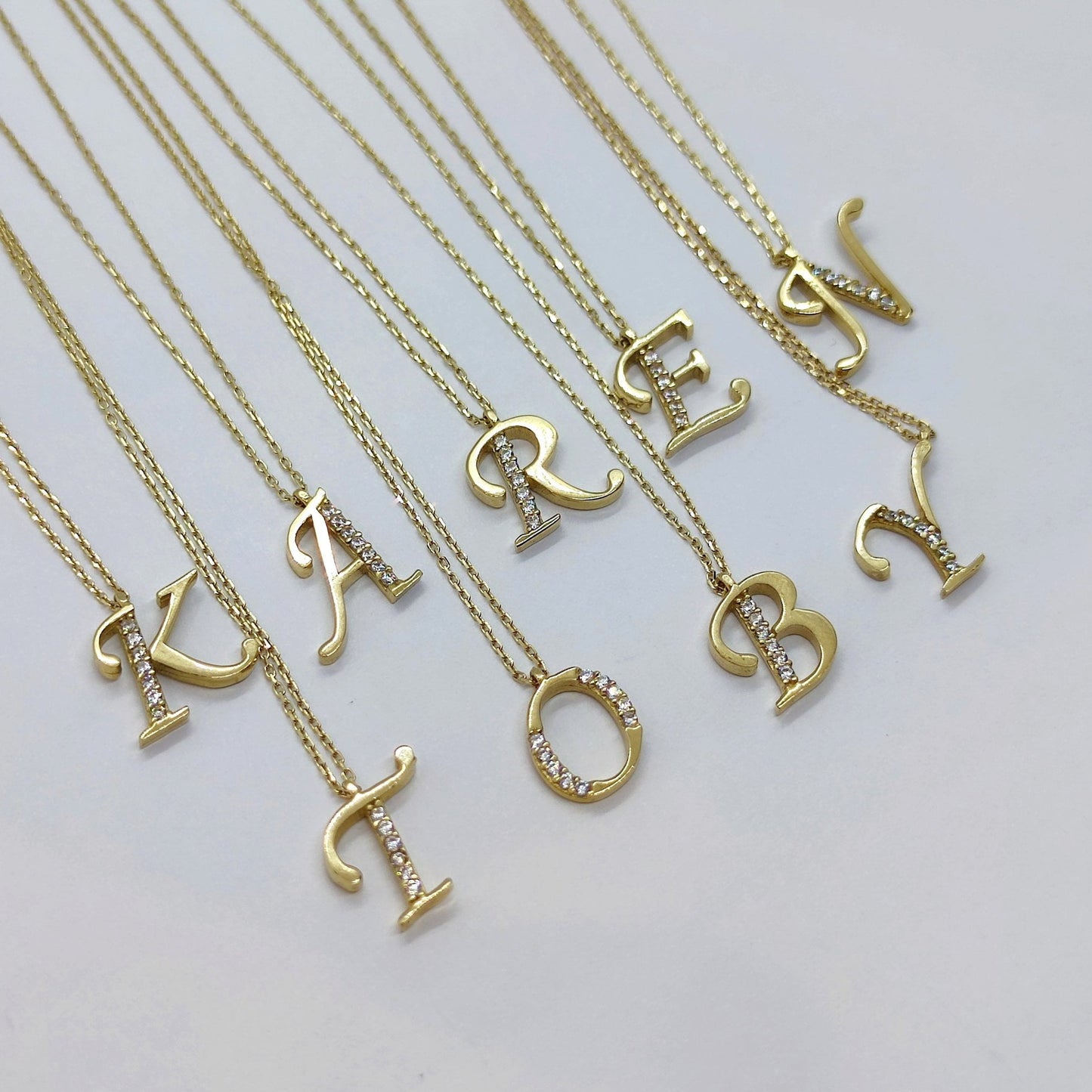 CZ Letter Necklace , CZ initial Necklace , 14K Solid Gold CZ Micro Pave Alphabet Letter Initial Charm Necklace for Women , Birthday Gift