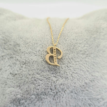 CZ Letter Necklace , CZ initial Necklace , 14K Solid Gold CZ Micro Pave Alphabet Letter Initial Charm Necklace for Women , Birthday Gift