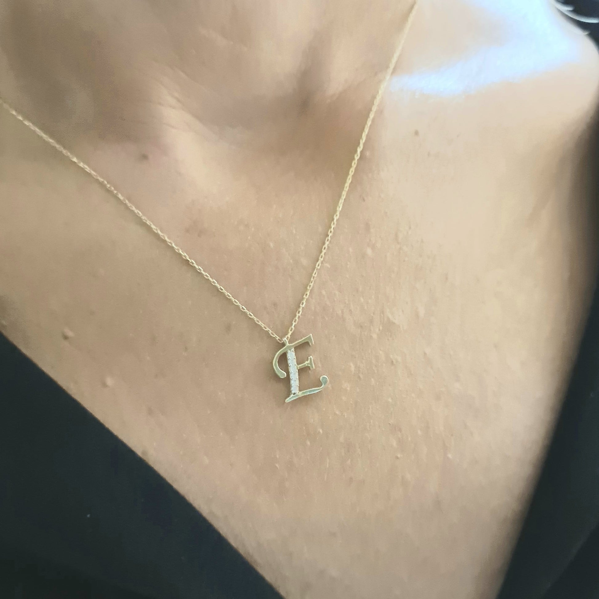 CZ Letter Necklace , CZ initial Necklace , 14K Solid Gold CZ Micro Pave Alphabet Letter Initial Charm Necklace for Women , Birthday Gift